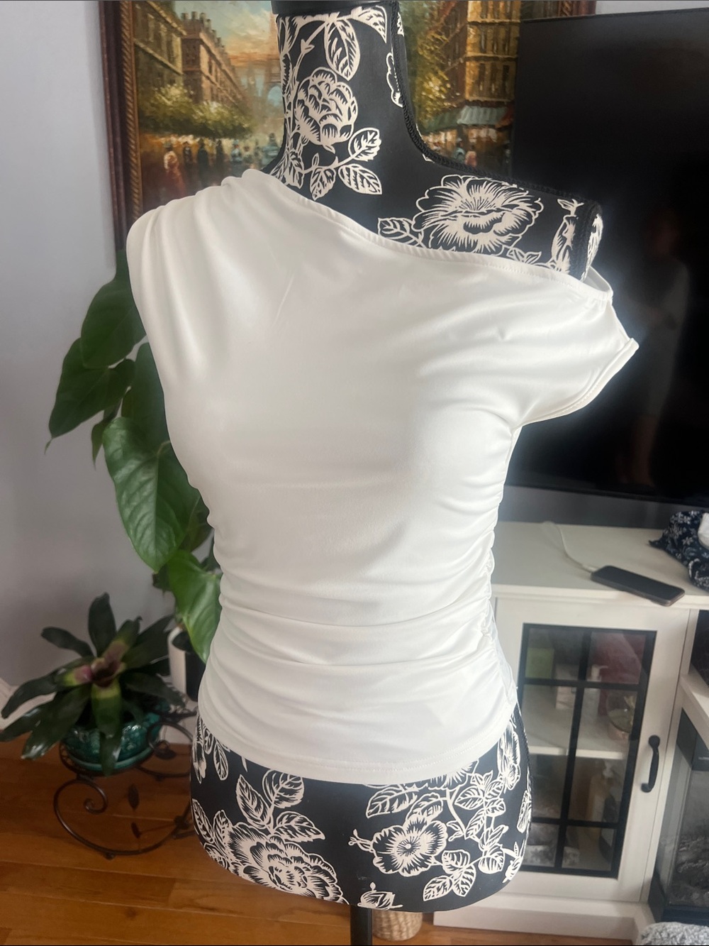 SHEIN White One-Shoulder Ruched Camisole